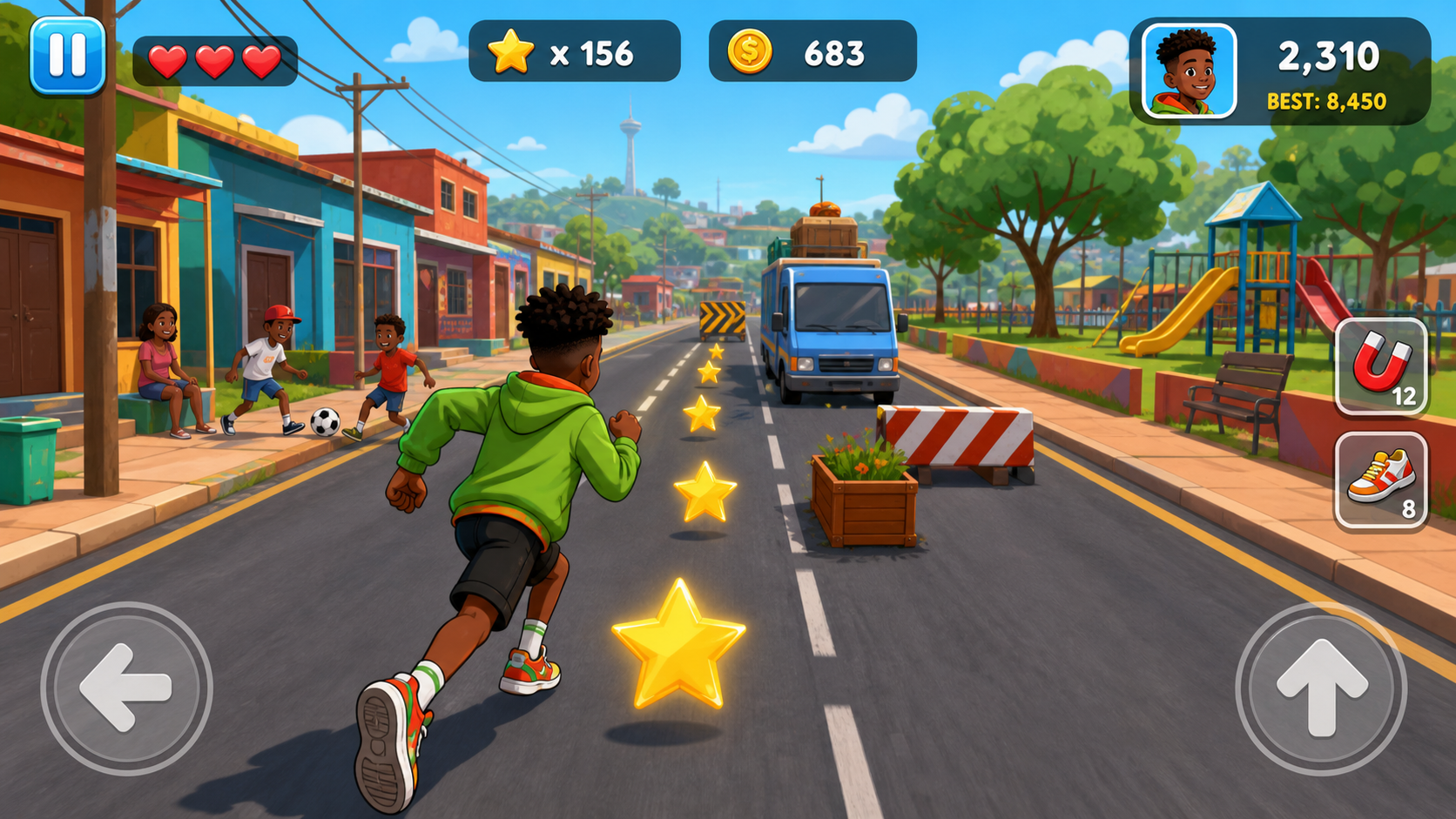 2D mobile endless runner game screenshot concept